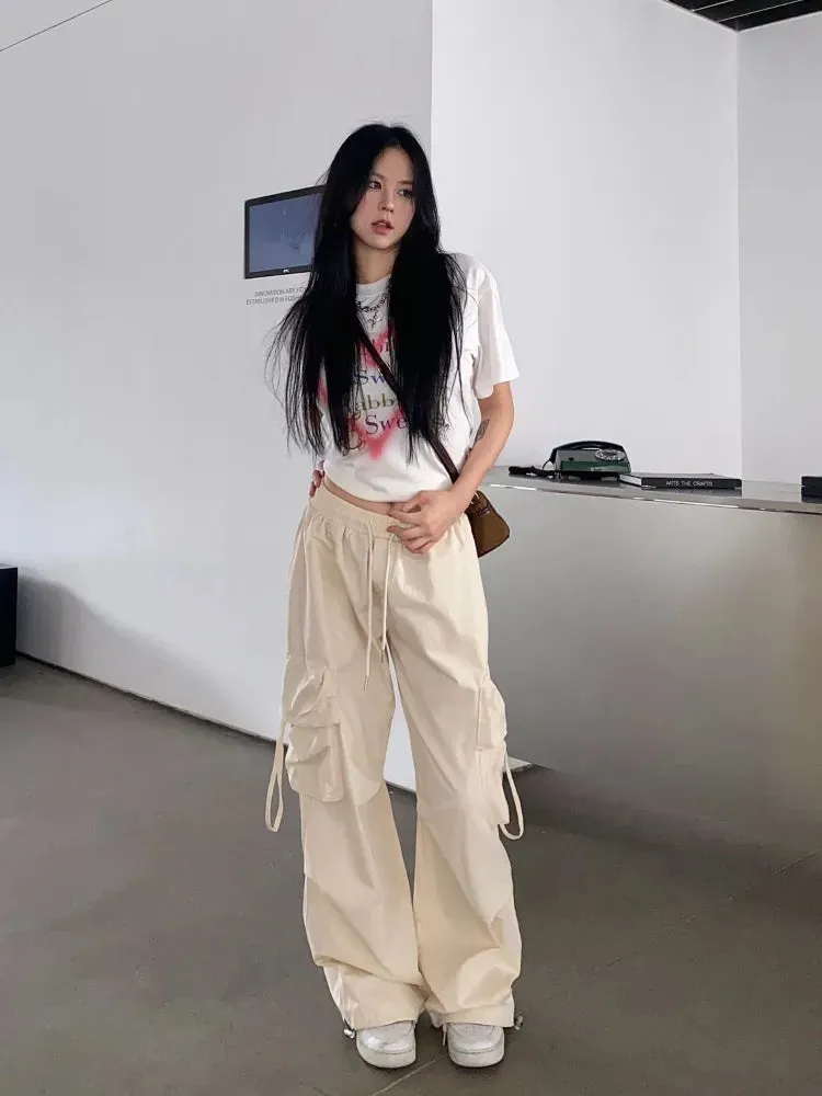 LANFUBEISI Y2K Street Wear Cargo Pants for Women Korean Harajuku Fashion Work Trousers Solid Wide Leg Straight Casual Pant Spring Autumn