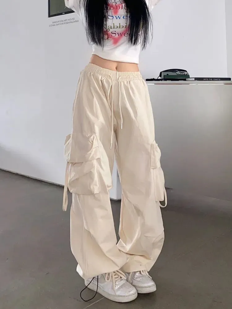 LANFUBEISI Y2K Street Wear Cargo Pants for Women Korean Harajuku Fashion Work Trousers Solid Wide Leg Straight Casual Pant Spring Autumn