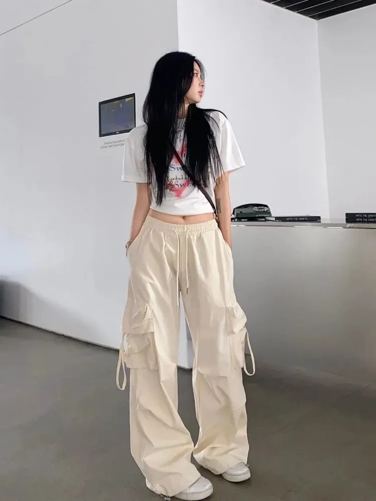 LANFUBEISI Y2K Street Wear Cargo Pants for Women Korean Harajuku Fashion Work Trousers Solid Wide Leg Straight Casual Pant Spring Autumn