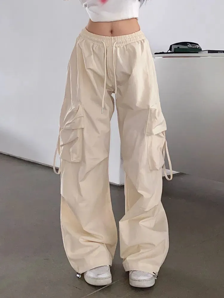 LANFUBEISI Y2K Street Wear Cargo Pants for Women Korean Harajuku Fashion Work Trousers Solid Wide Leg Straight Casual Pant Spring Autumn