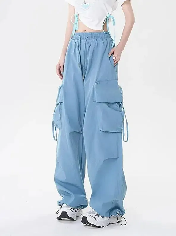 LANFUBEISI Y2K Street Wear Cargo Pants for Women Korean Harajuku Fashion Work Trousers Solid Wide Leg Straight Casual Pant Spring Autumn