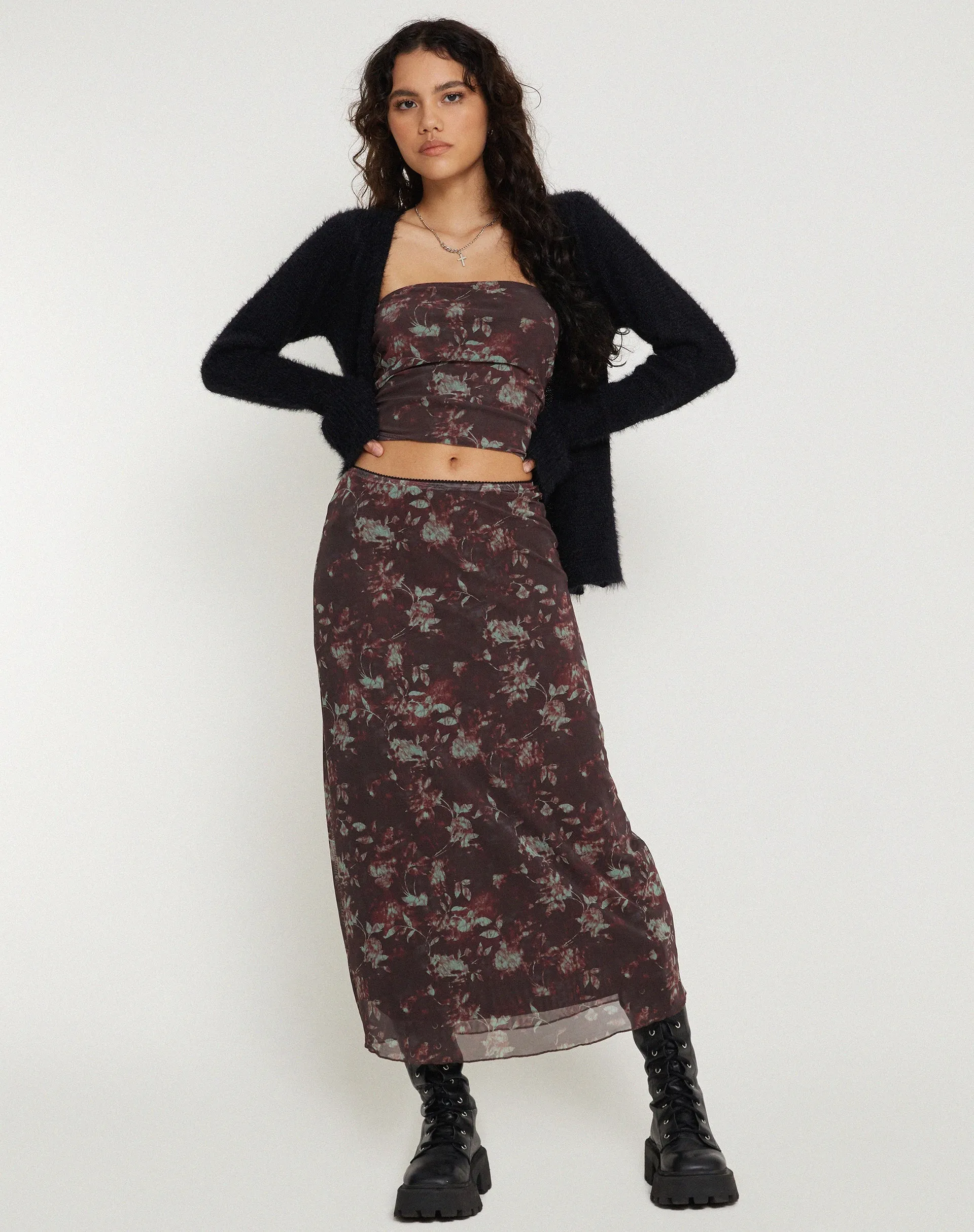 Lassie Maxi Skirt in Botanical Floral Brown