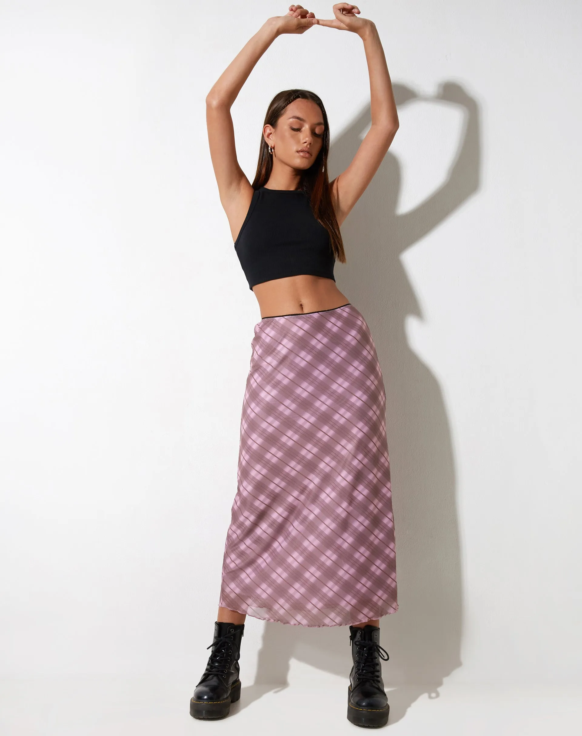 Lassie Maxi Skirt in Pink Blurred Check