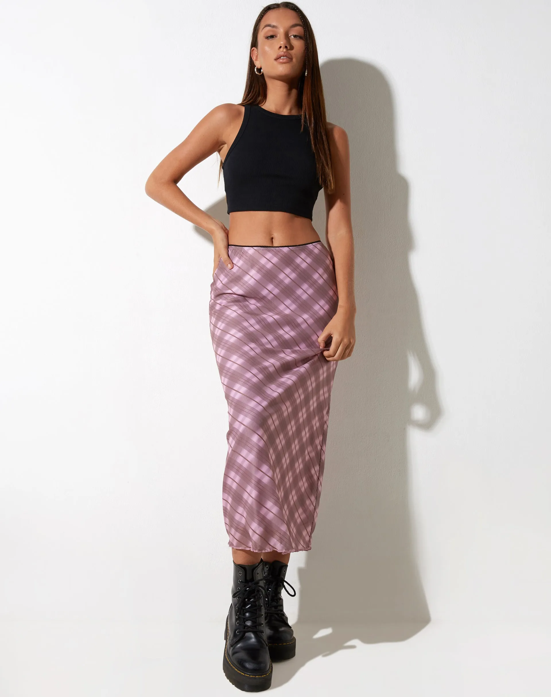 Lassie Maxi Skirt in Pink Blurred Check