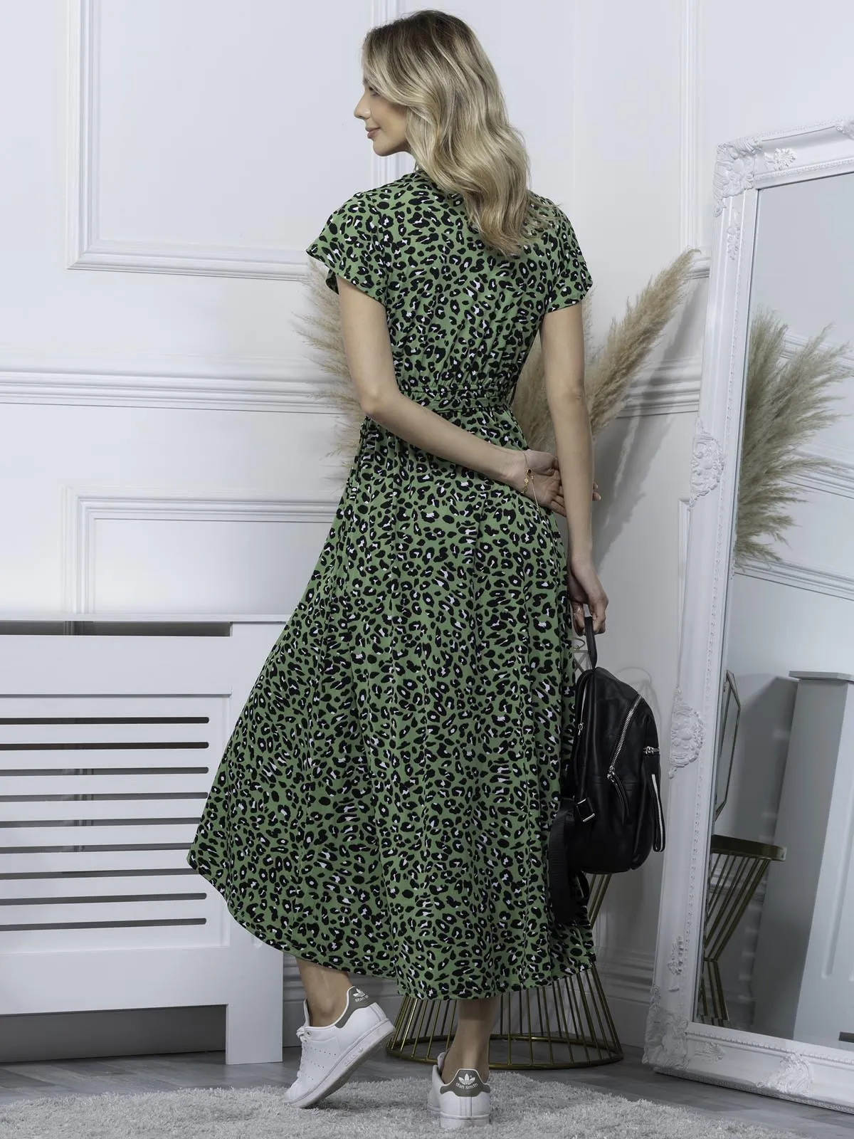 Lola Wrap Dip Hem Maxi Dress, Green Animal