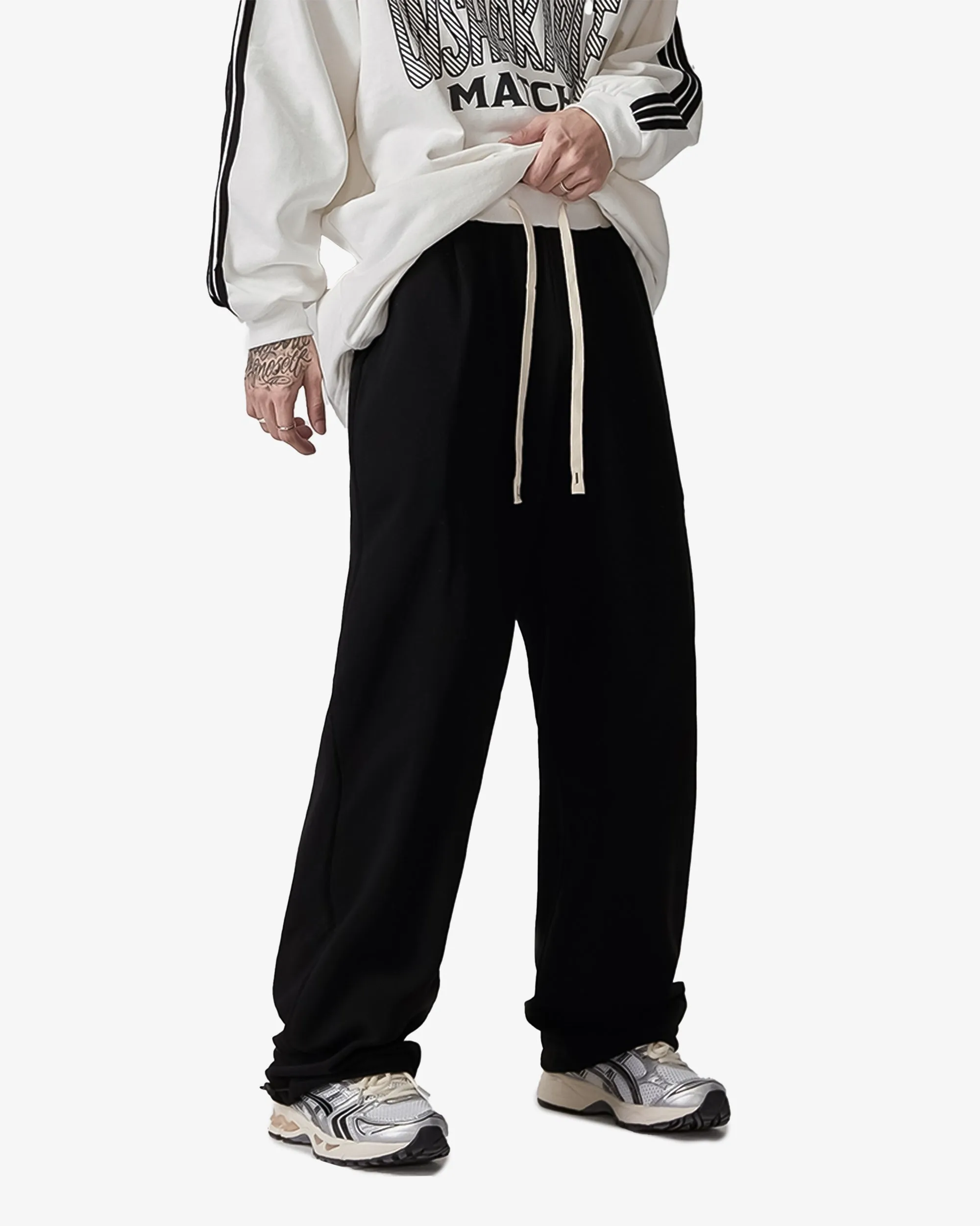 Loose Wide Straight Cotton Sweatpants with Drawstrings