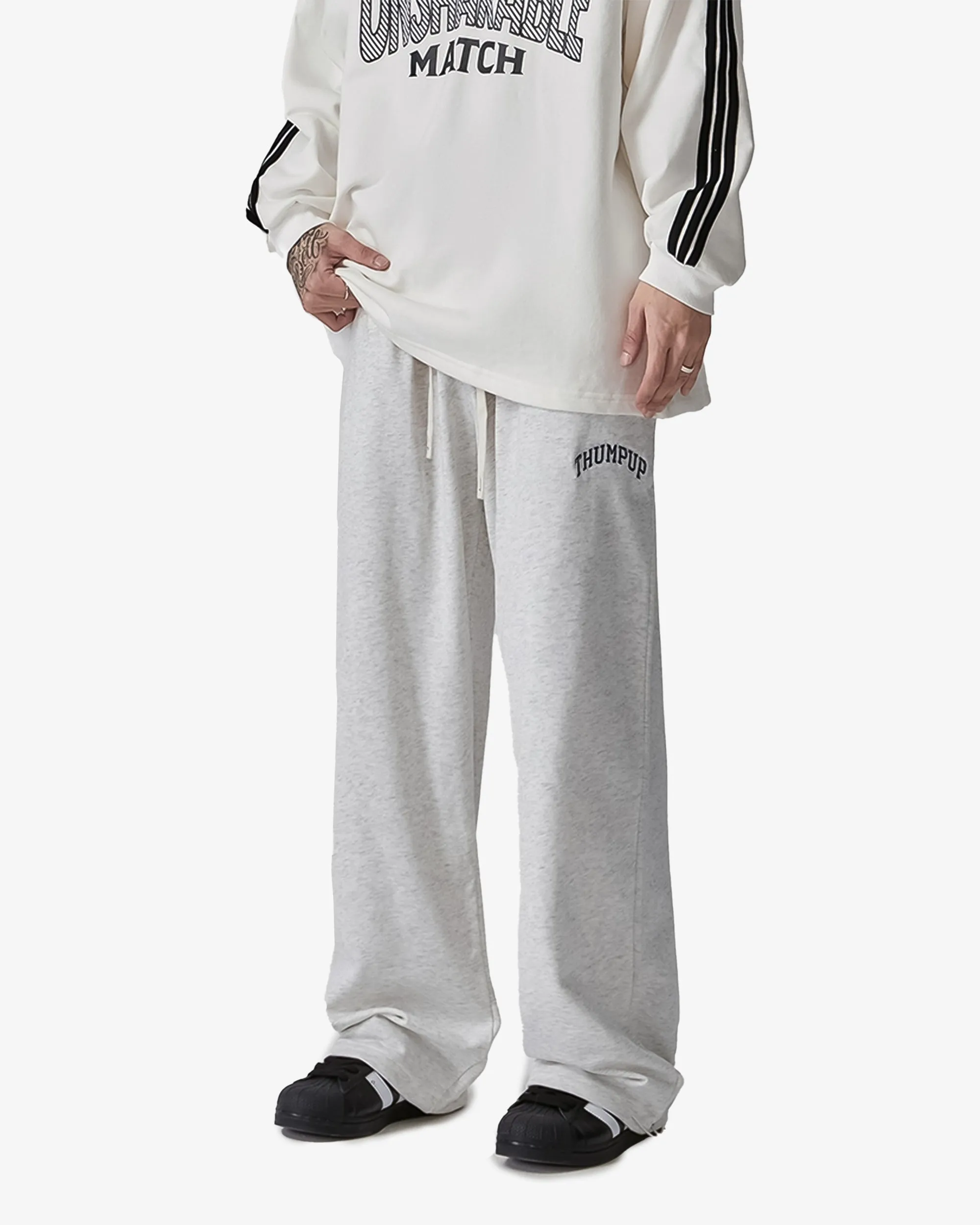 Loose Wide Straight Cotton Sweatpants with Drawstrings