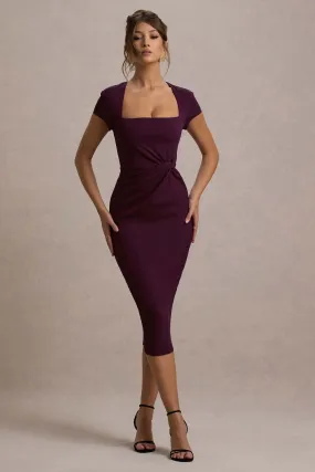 Lorenzie | Plum Square-Neck Short-Sleeve Twist Midi Dress