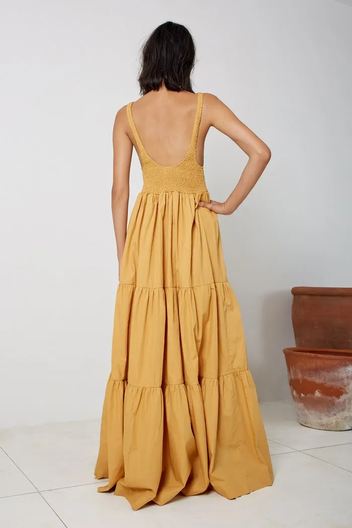 Low Back Shirred Maxi - Desert Gold