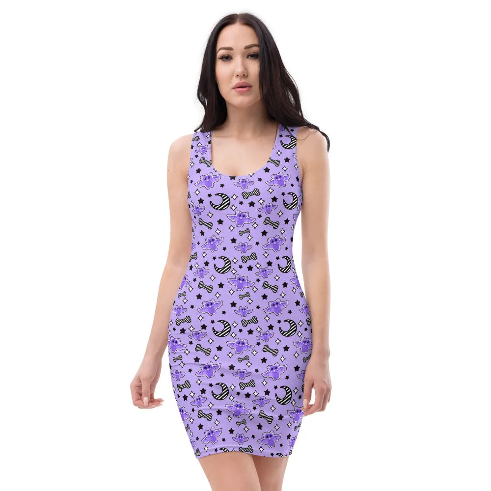 Magical Kawaii Spooky Bats Purple Bodycon Dress