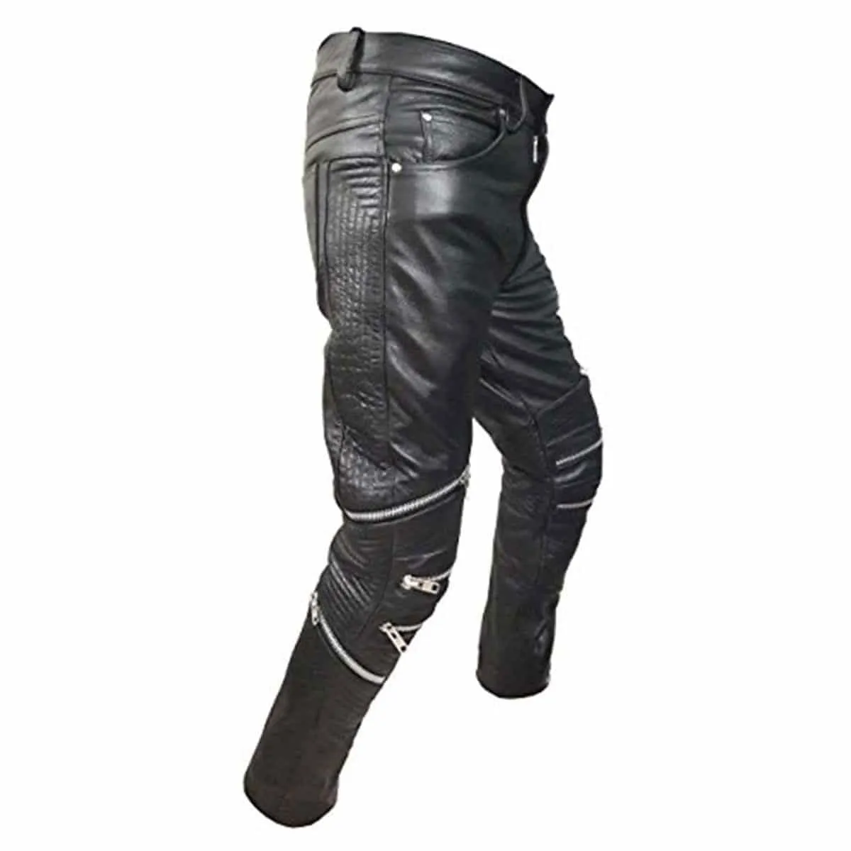 Mens Black Leather Padded Motorcycle Bikers Pants Jeans Trousers - J7