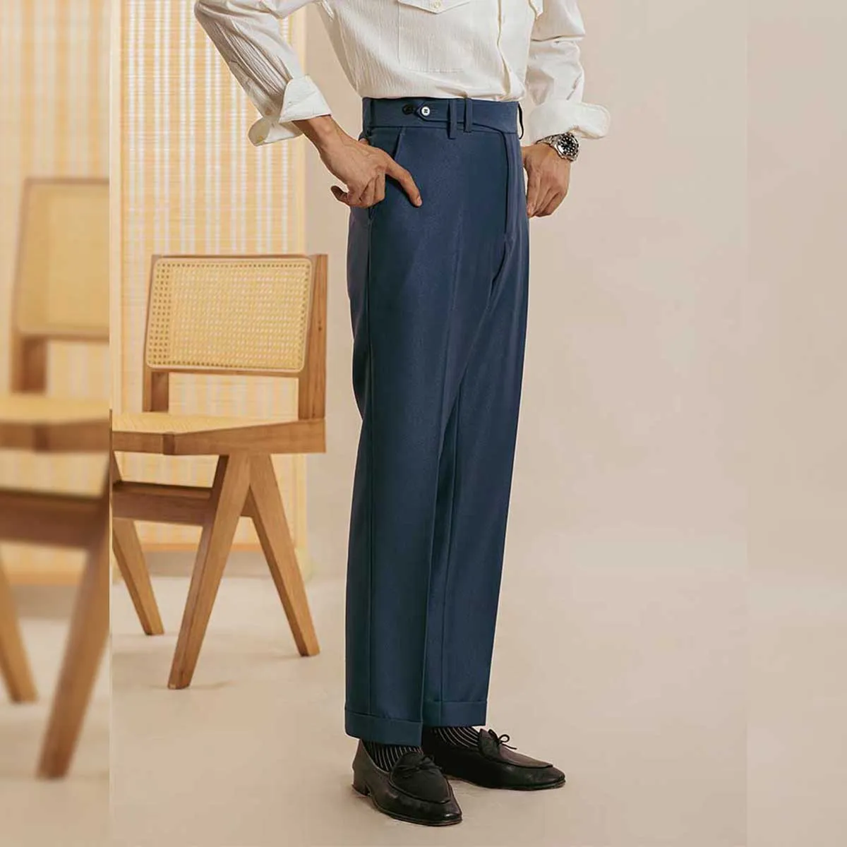 Men's Straight High Waist Casual Drape Suit Pants