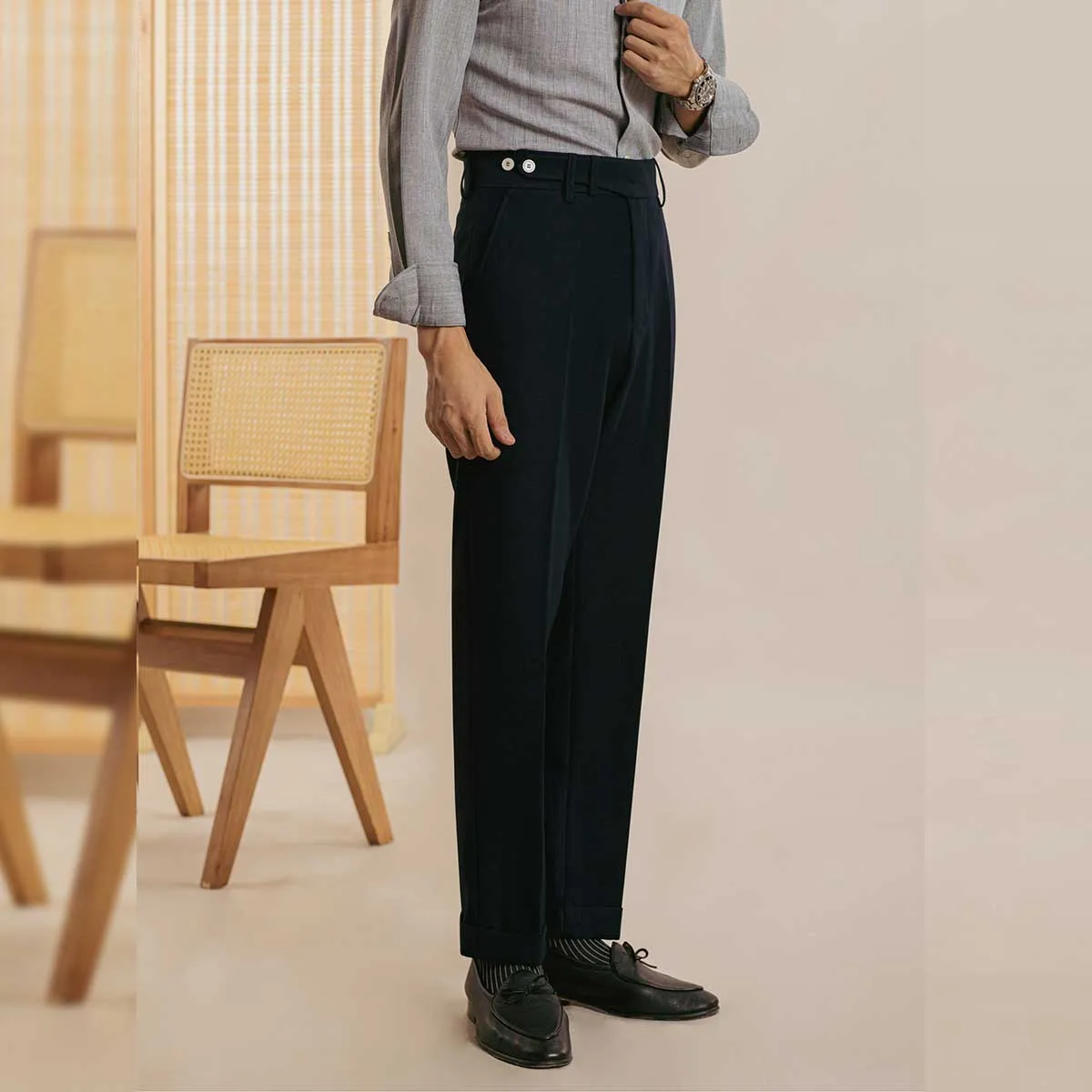 Men's Straight High Waist Casual Drape Suit Pants