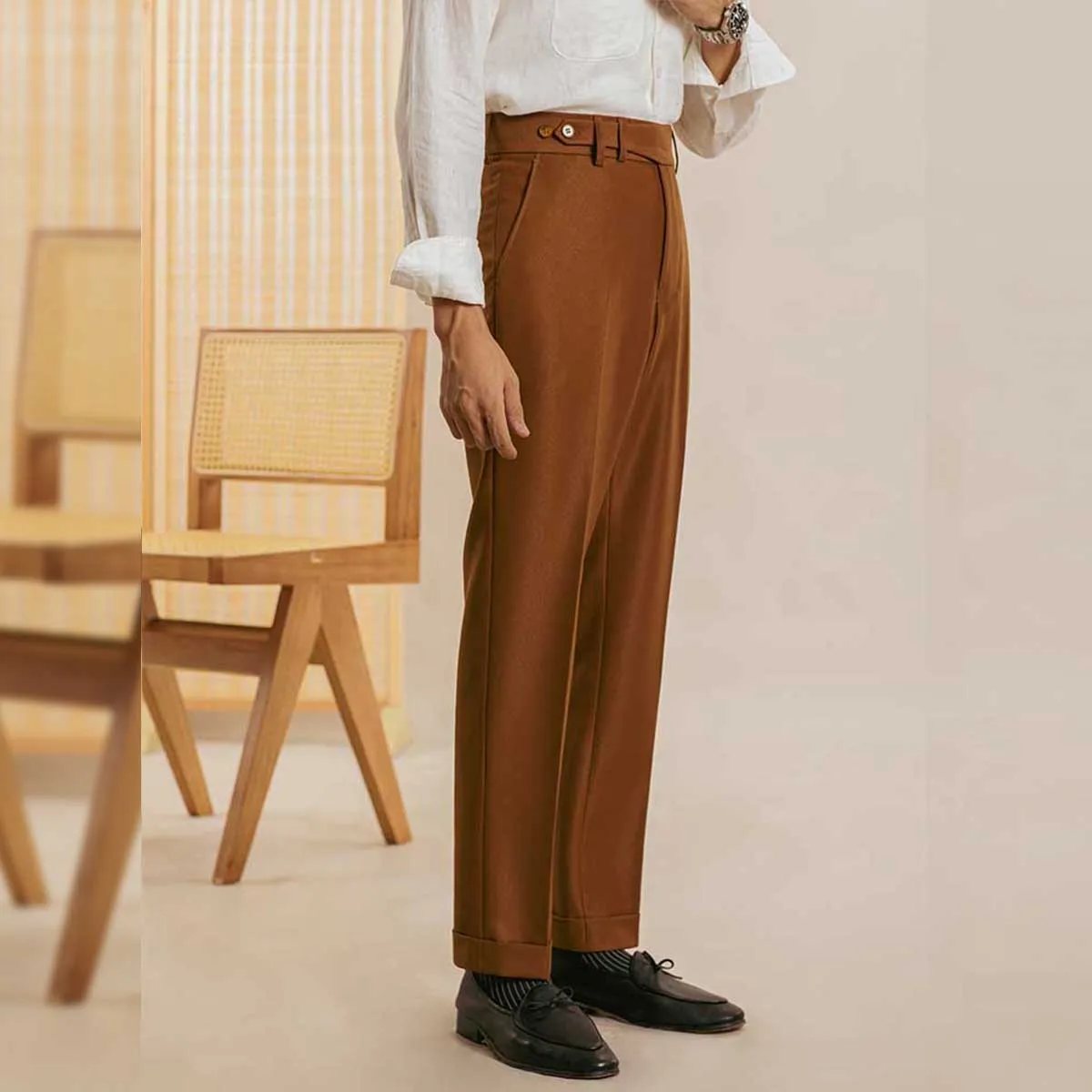 Men's Straight High Waist Casual Drape Suit Pants