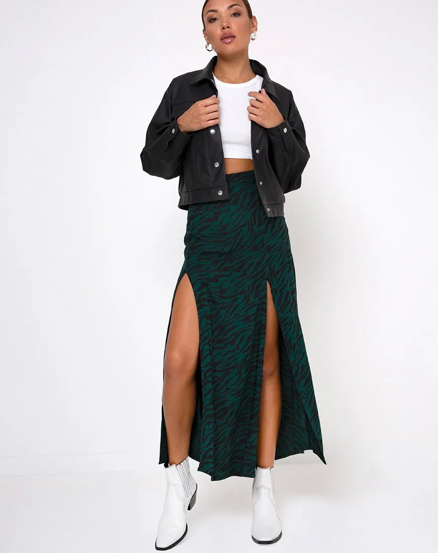 Mica Maxi Skirt in 90's Zebra Forest Green