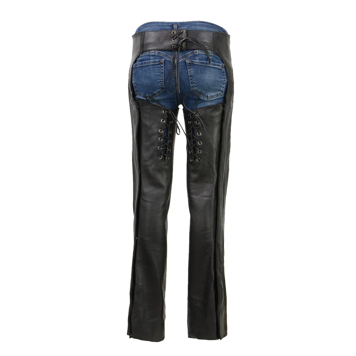 Milwaukee Leather Chaps for Women Black Low-Rise Waist- Front Double