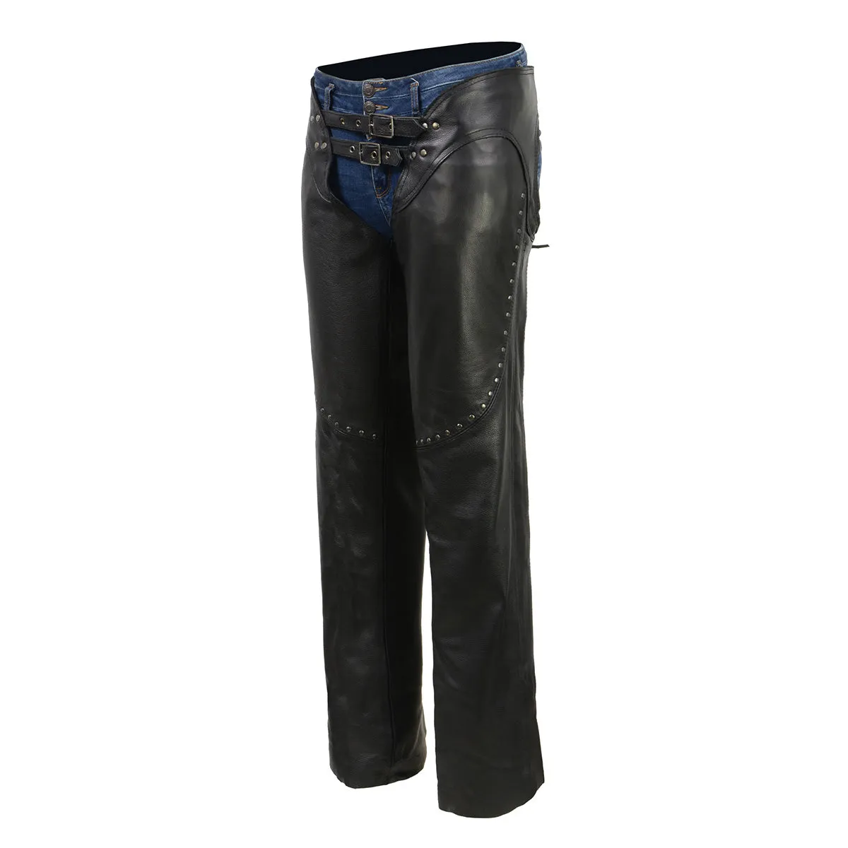 Milwaukee Leather Chaps for Women Black Low-Rise Waist- Front Double