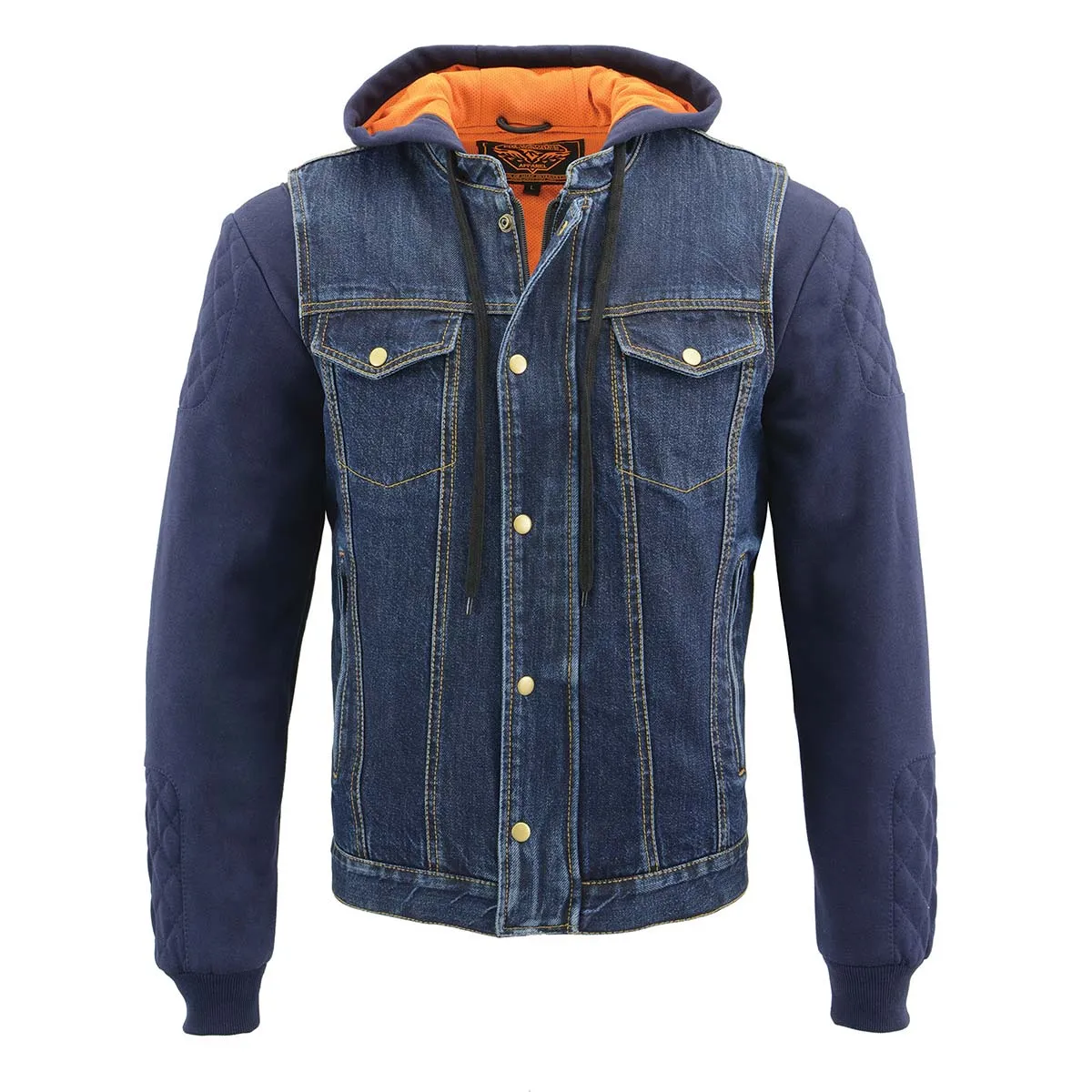 Milwaukee Leather MDM3020 Men's Blue Denim '5-in-1' Club Style Vest with Removable Hoodie