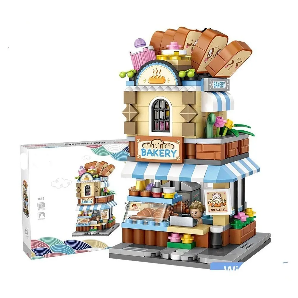 MOC  Compatible  L Mini Block Barber Bakery Photo Clothing Shop Ahitecture Model Building Blocks City Series Mini Street Store  Brick