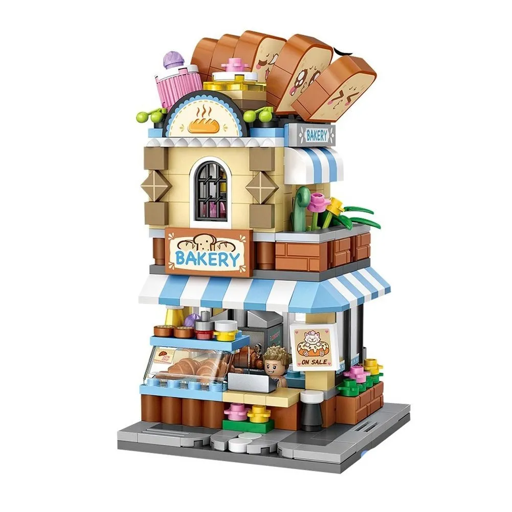 MOC  Compatible  L Mini Block Barber Bakery Photo Clothing Shop Ahitecture Model Building Blocks City Series Mini Street Store  Brick