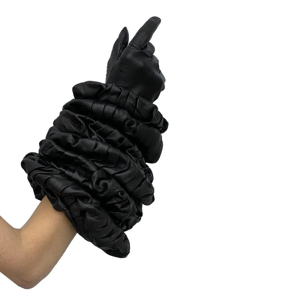 Montserrat Bubble 2 - Women's Ruched Elbow Length Leather Gloves