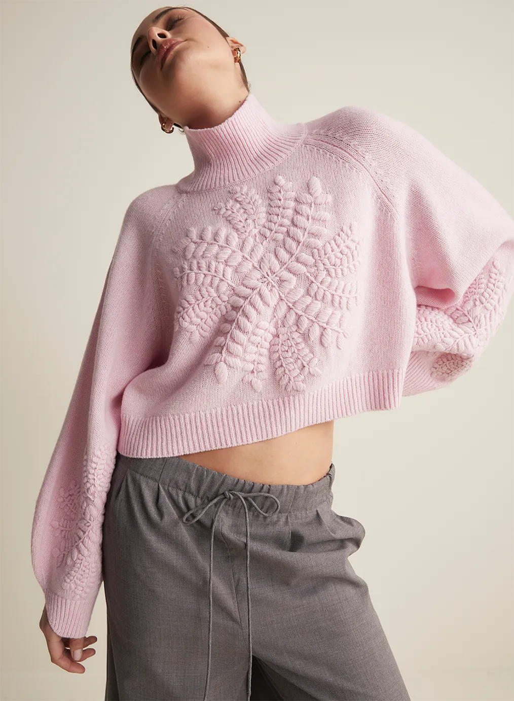 Natasha Wool Embroidery Knit | Dahlia Pink Marle