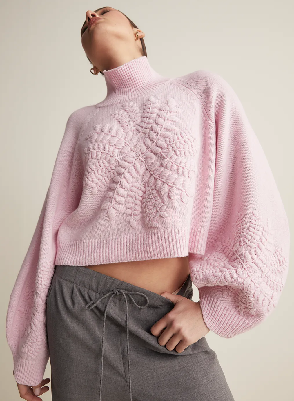 Natasha Wool Embroidery Knit | Dahlia Pink Marle