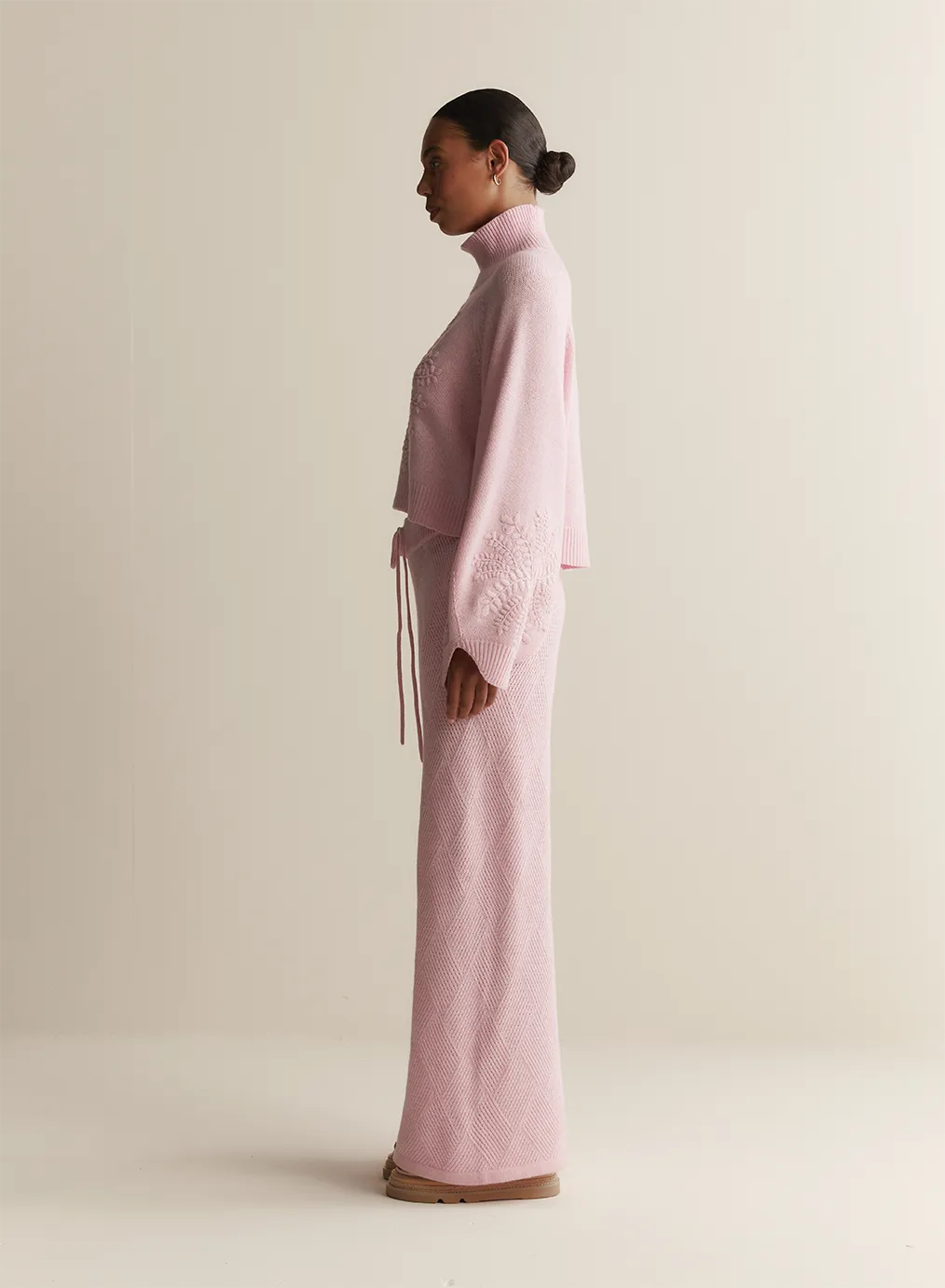 Natasha Wool Embroidery Knit | Dahlia Pink Marle