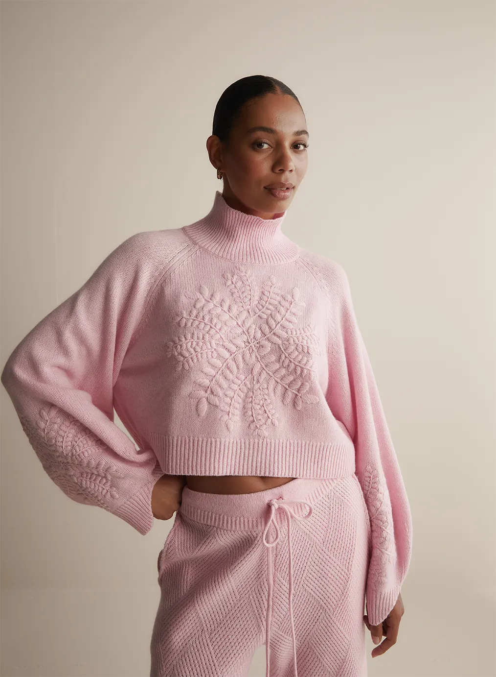 Natasha Wool Embroidery Knit | Dahlia Pink Marle