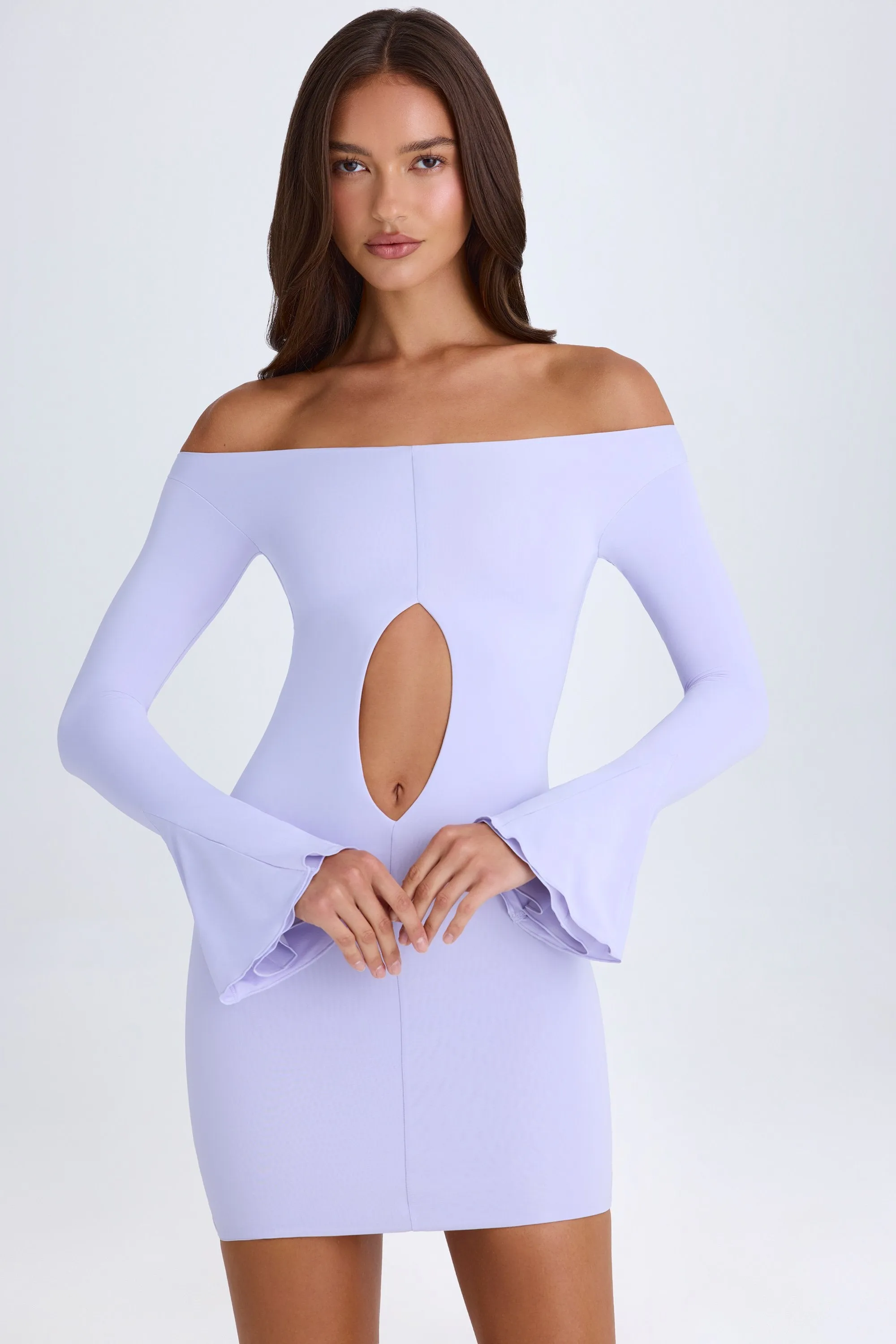 Off-Shoulder Cut-Out Mini Dress in Soft Lilac