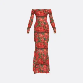 OFF-SHOULDER FLORAL PRINT BODYCON DRESS