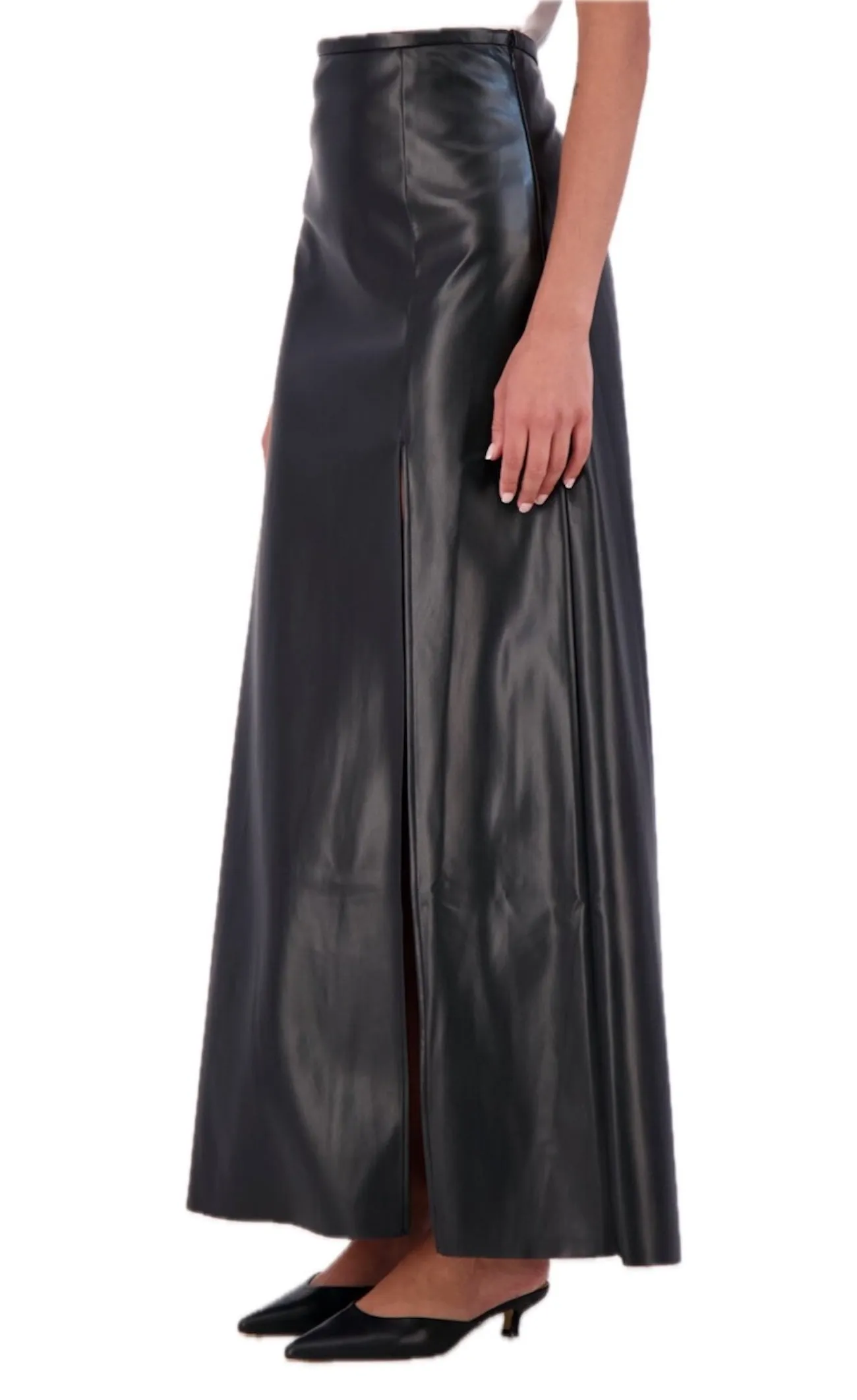 Ookie & Lala Super Soft Vegan Leather High Waisted Maxi Skirt with Front Vent