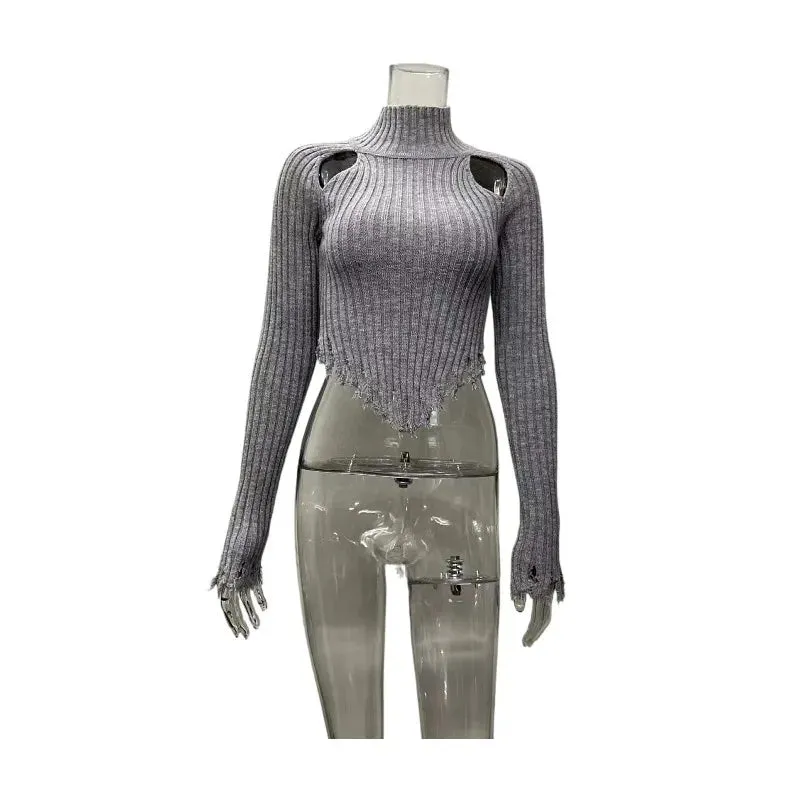 Out Collar Navel High Worn Spring High Street Y2K Hollow Long Sexy Sleeve Sweater