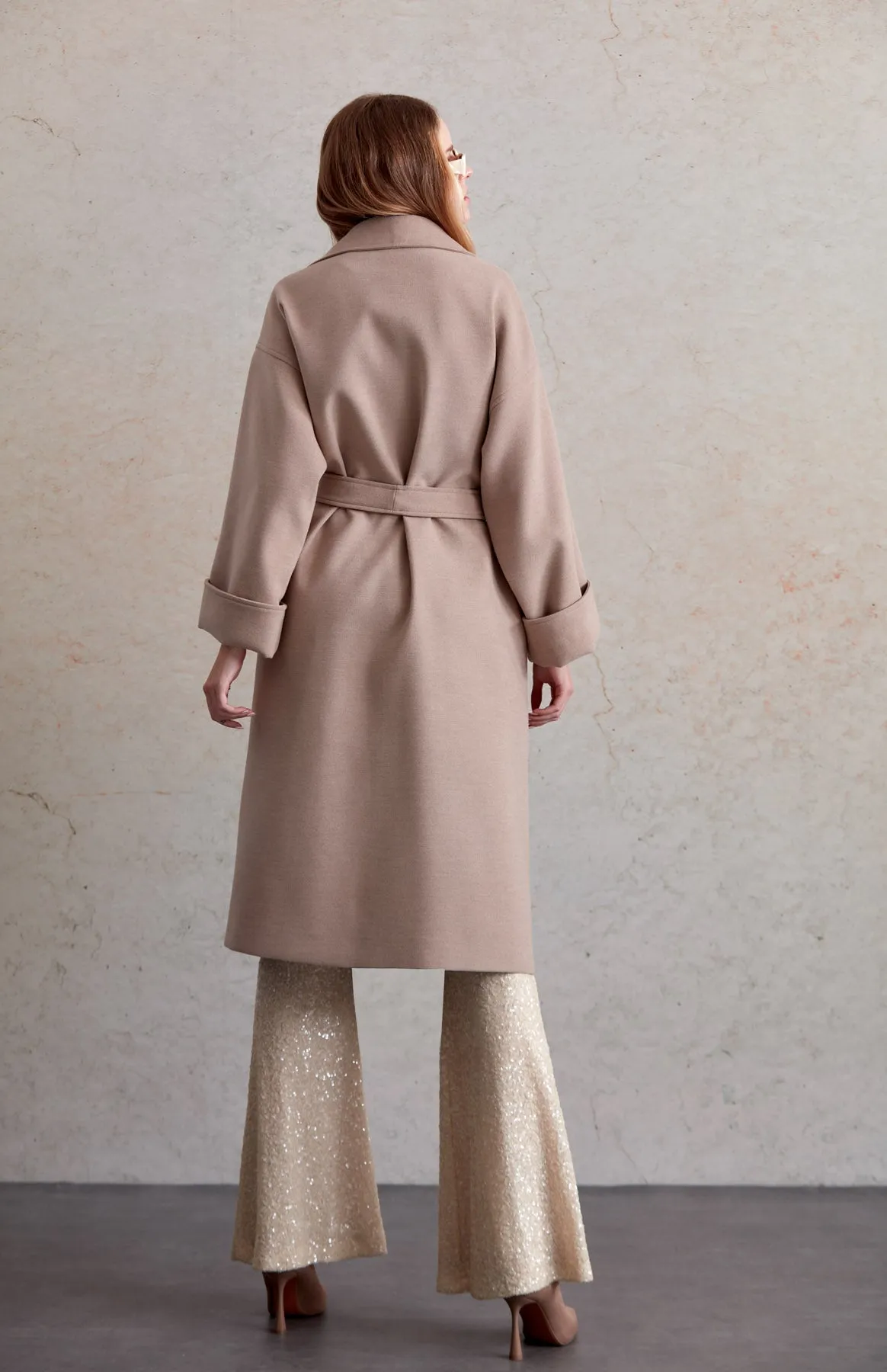 Oversize Michelle Belted Peak Lapel Coat