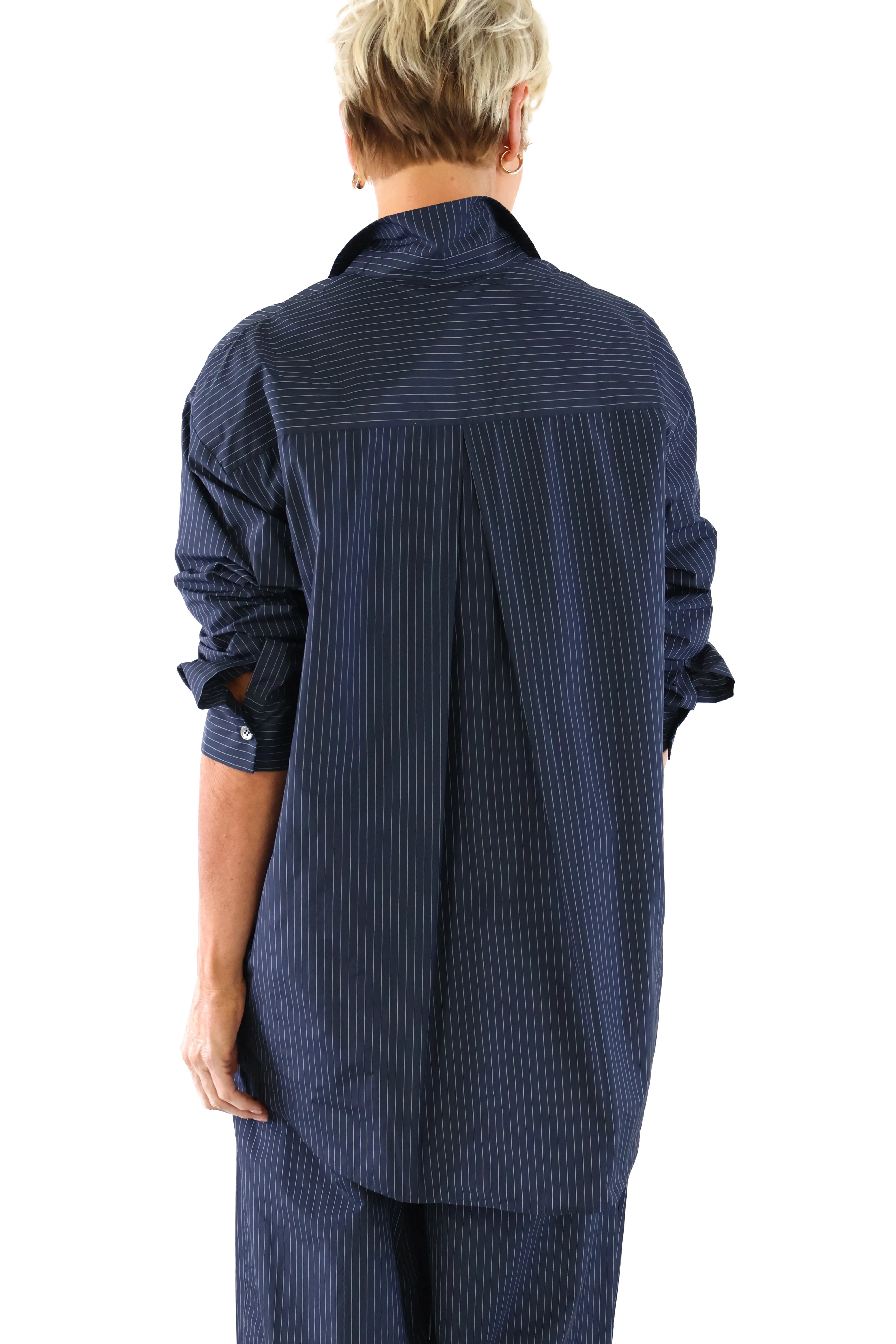 Oversized Pinstripe Blouse - Navy