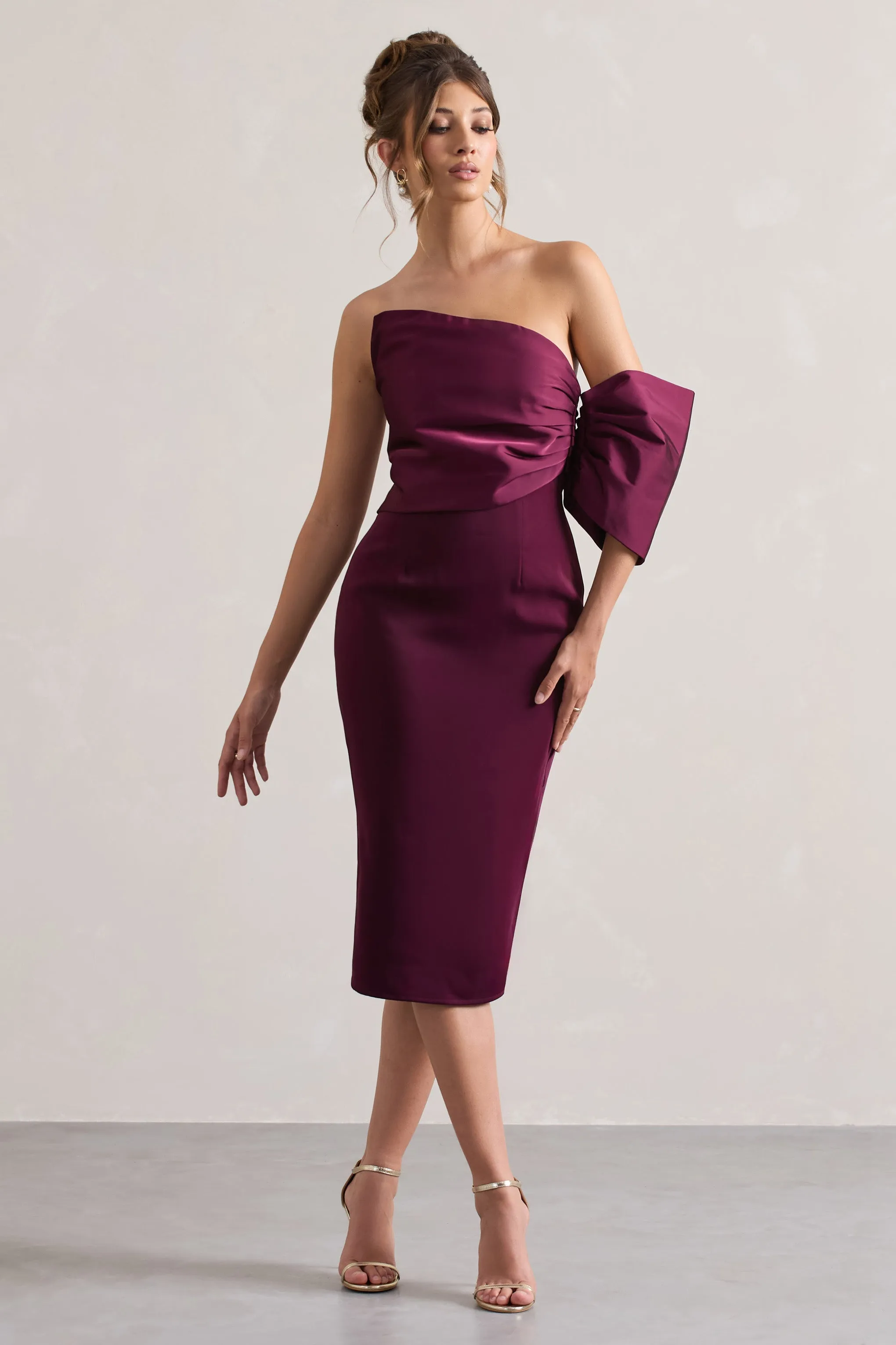 Perception | Plum Asymmetric One-Sleeve Midi Dress