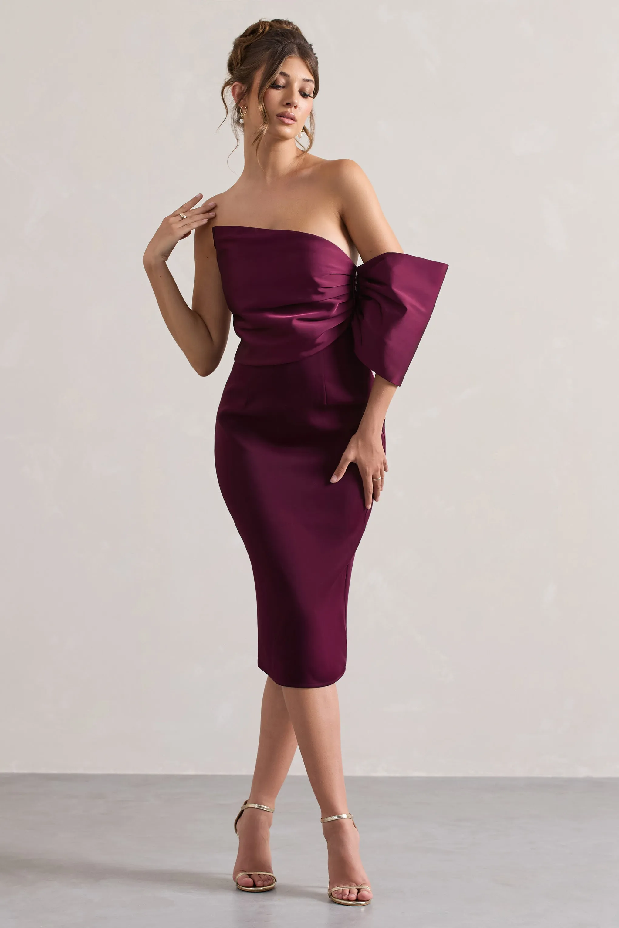 Perception | Plum Asymmetric One-Sleeve Midi Dress