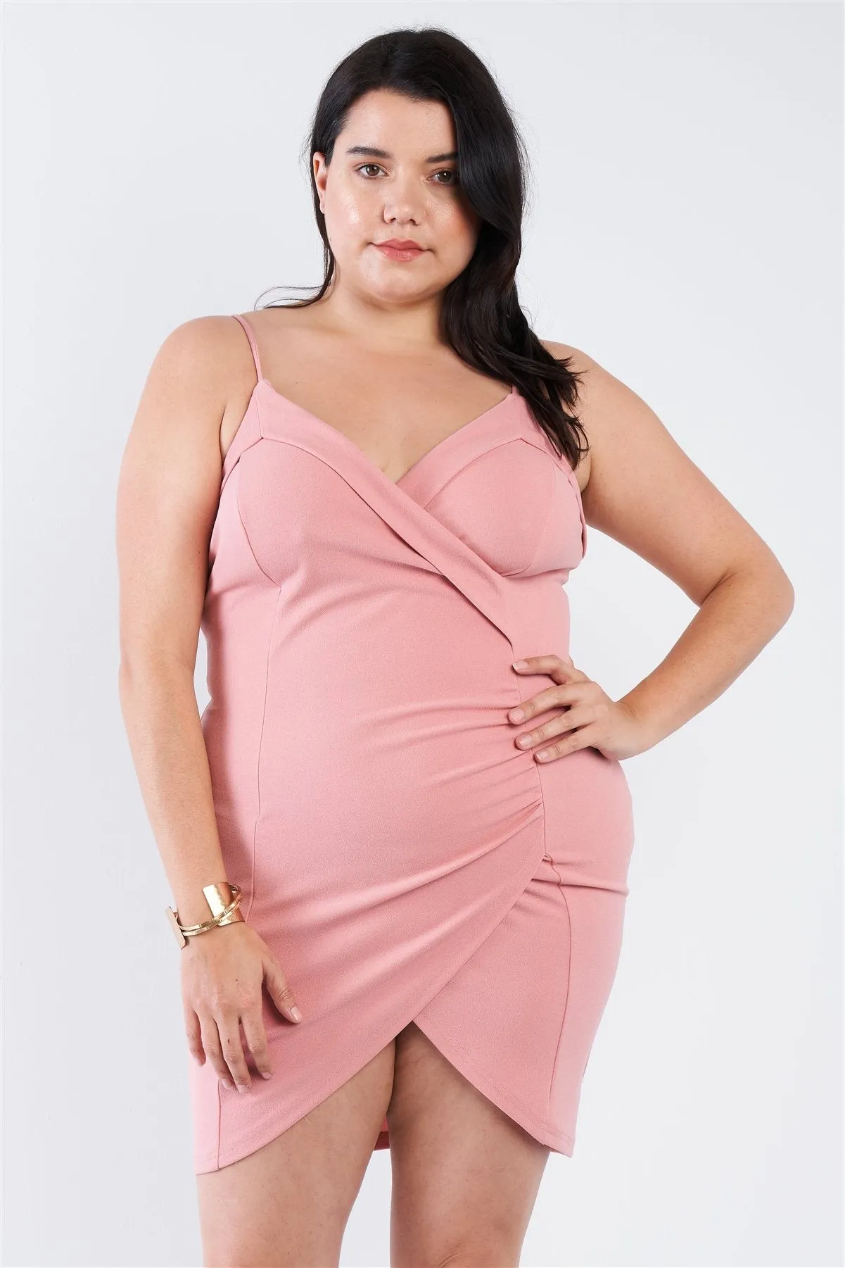 Plus Size Wrap Front Ruched Bodycon Mini Dress