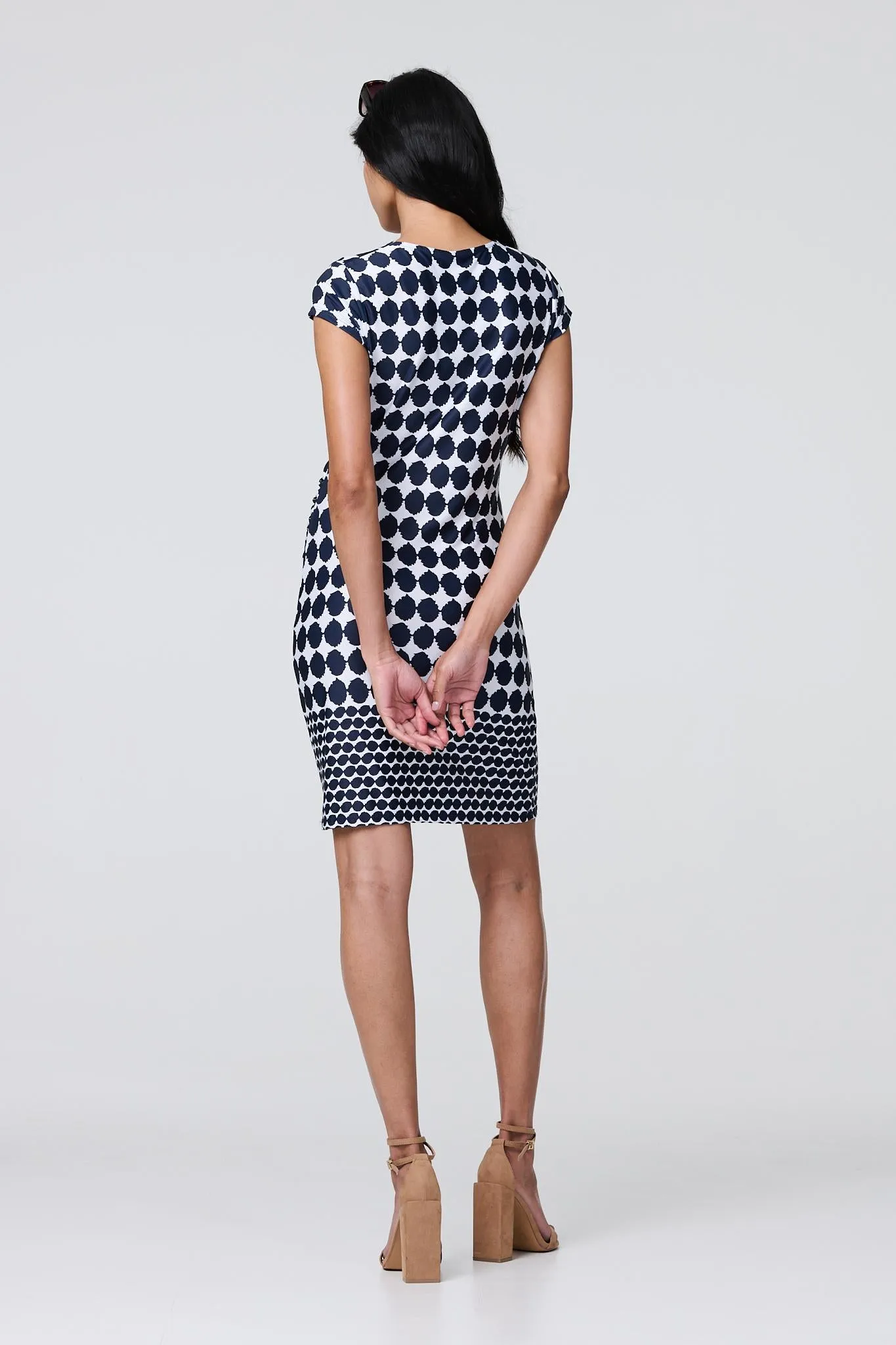 Polka Dot Faux Wrap Shift Dress