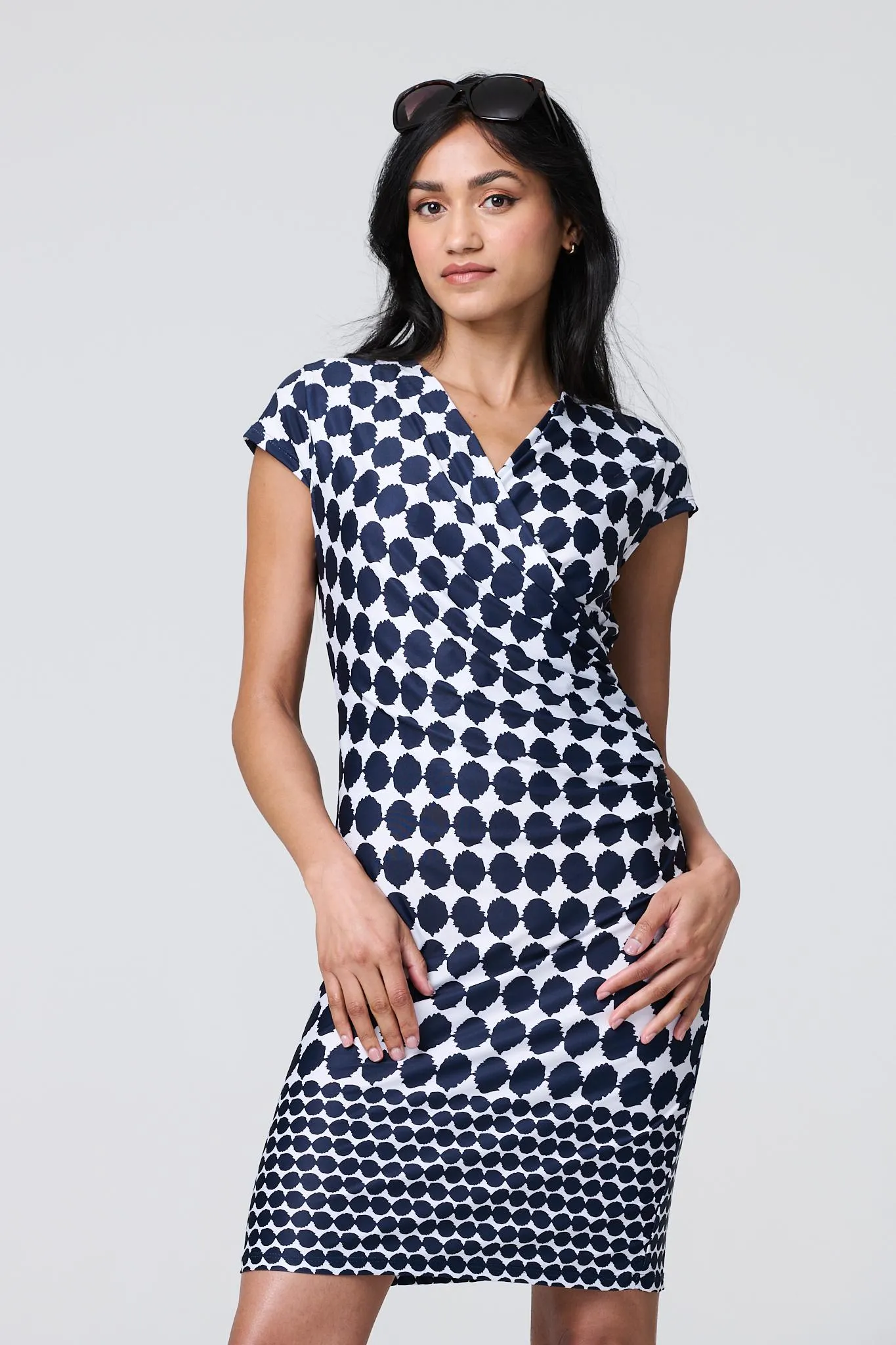 Polka Dot Faux Wrap Shift Dress