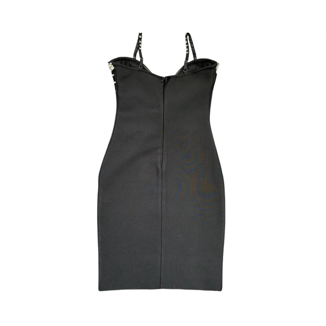 Pre Order: Backless V-Neck Diamond Embellishment Bandage Dress