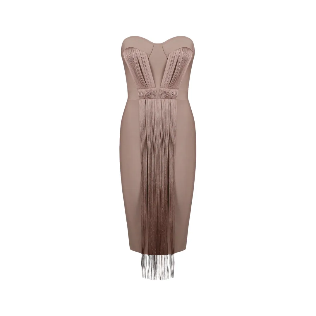 Pre Order:  Strapless Fringe Hip Wrapped Dress