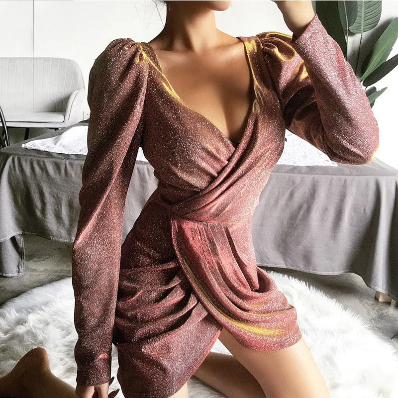 Puff Sleeve Slit Bodycon Dress