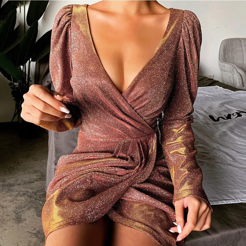 Puff Sleeve Slit Bodycon Dress