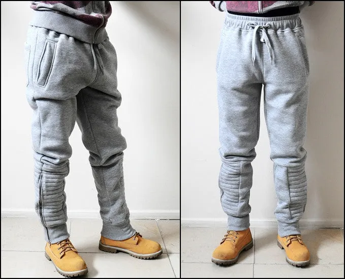 Quilted Ankle Sides and Front Panels Fit Skinny Track Sweatpant Trouser Pant