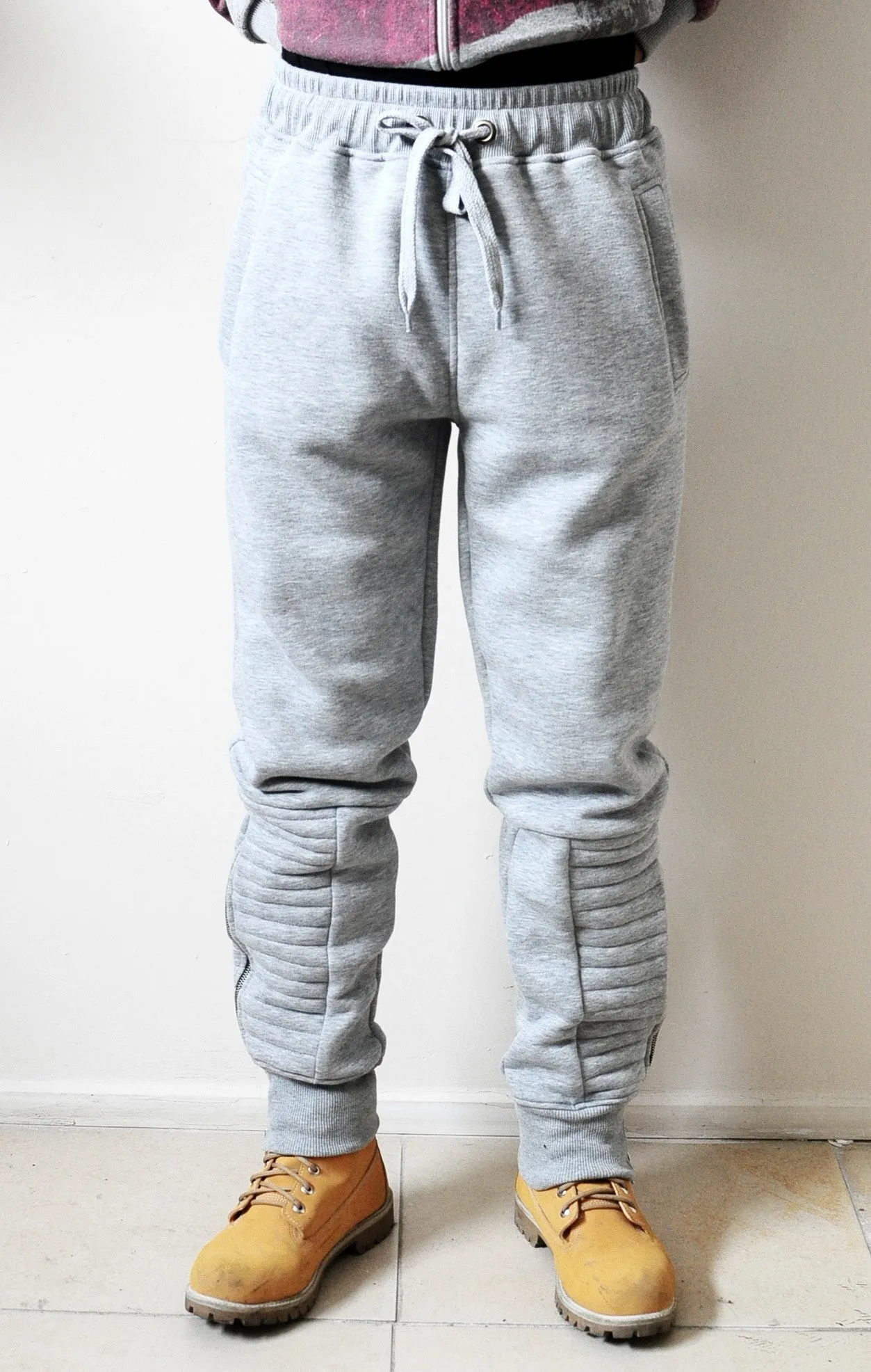 Quilted Ankle Sides and Front Panels Fit Skinny Track Sweatpant Trouser Pant