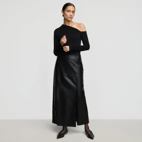 Rama Front-Vent Vegan Leather Skirt