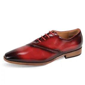 Red Men's Lace-Up Dress Shoes Plain Toe Formal Oxfords Style No-7028