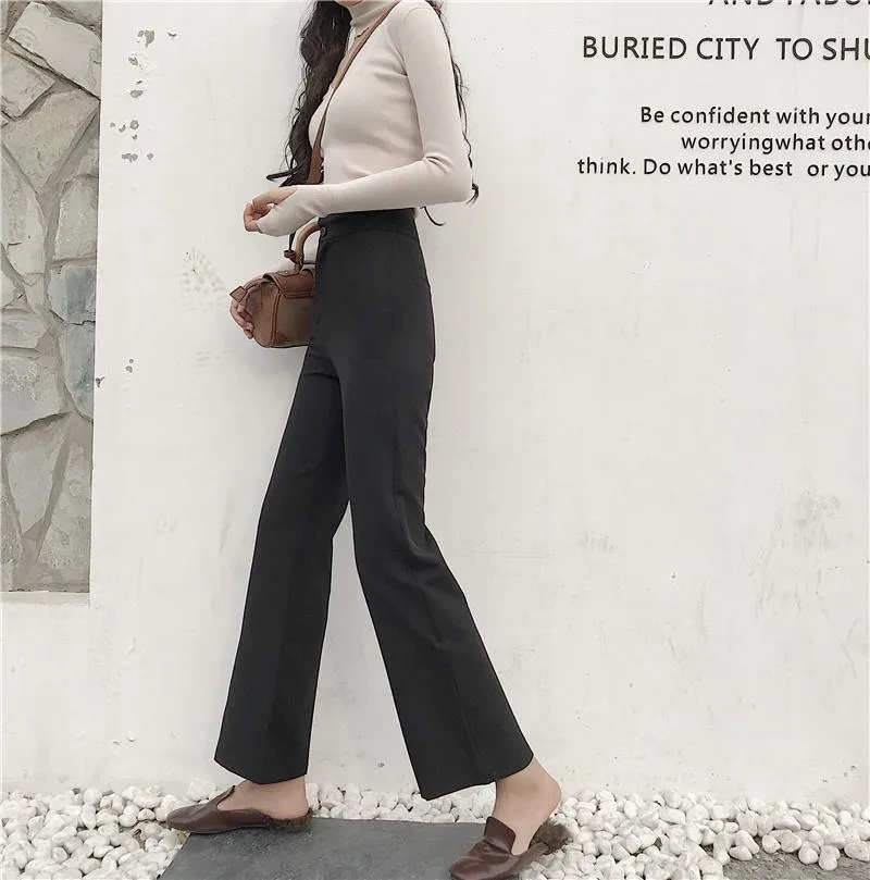 Retro Casual Black Brown High Waist Straight Pants