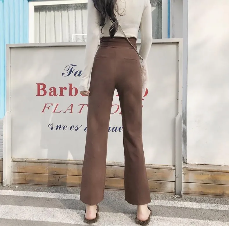 Retro Casual Black Brown High Waist Straight Pants